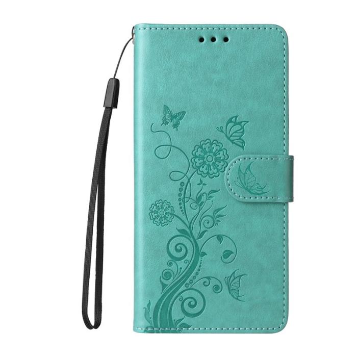 OEM - Samsung Galaxy S26 Plus Plånboksfodral Konstläder Blomtryck Ställ - Grön