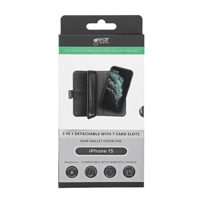 GEAR - [2in1] Gear iPhone 15 Plånboksfodral Magsafe - Svart