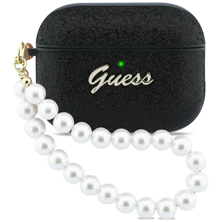Guess AirPods Pro 3 Skal Glitter Pearl Strap (Svart) | 2353 | AlltMobil