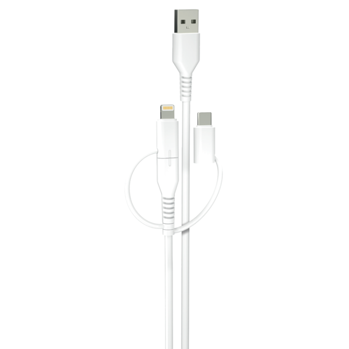 QUALO - QUALO 3in1 USB-C till USB-A ,Lightning, microUSB Kabel 1.5m 3A
