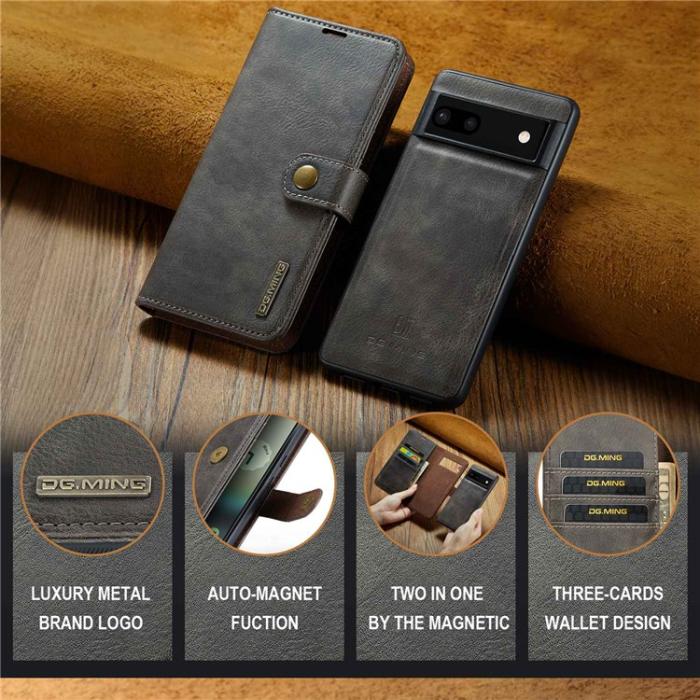 DG.MING - DG.MING Google Pixel 6a Plånboksfodral Detachable 2in1 Äkta Läder - Grå