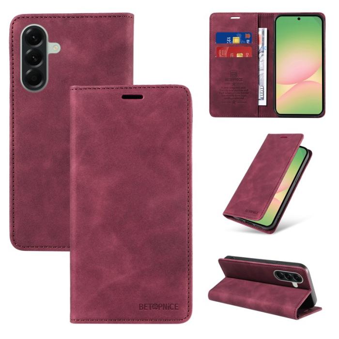 BETOPNICE - BETOPNICE Samsung Galaxy A57 Plånboksfodral Konstläder RFID-Skydd - Röd