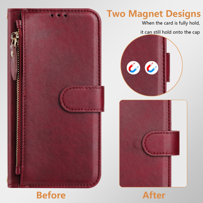 A-One Brand - iPhone 16e Plånboksfodral Zipper Pocket Läder - Röd