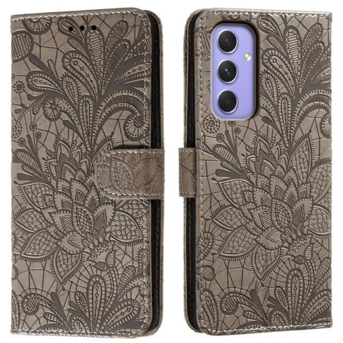 OEM - Samsung Galaxy S26 Plånboksfodral Spetsblommor Konstläder Flip - Grå