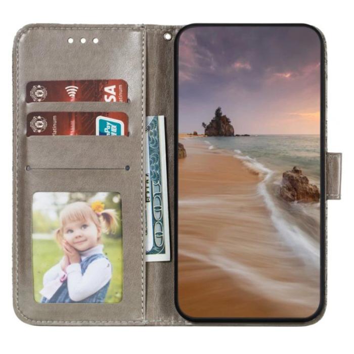 OEM - Samsung Galaxy S26 Plånboksfodral Spetsblommor Konstläder Flip - Grå