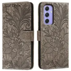OEM - Samsung Galaxy S26 Pl&aring;nboksfodral Spetsblommor Konstl&auml;der Flip - Gr&aring;