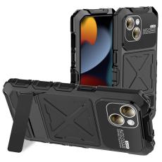 R-JUST - R-JUST Mobilskal till iPhone 15 Silikon+Metall med H&auml;rdat Glas - Svart