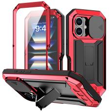 R-JUST - R-JUST Mobilskal till iPhone 16 Kickstand Silicone+Metal+PC R&ouml;d