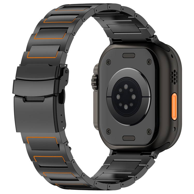 Apple Watch (42/44/45/46/49mm) Armband Titanium Alloy - Svart/Orange | 5122 | AlltMobil