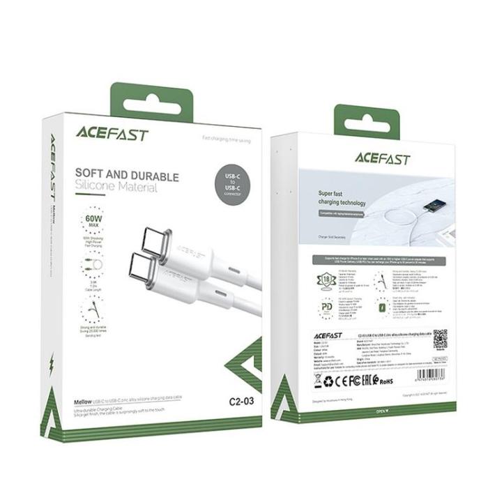 Acefast - Acefast Silikon USB-C till USB-C kabel 60W 1.2m - Vit