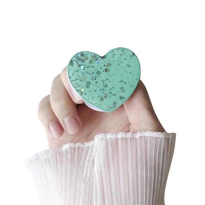 A-One Brand - Heart Glitter Mobilhållare / Mobilgrepp - Turkos
