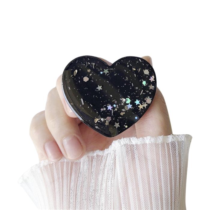 A-One Brand - Heart Glitter Mobilhållare / Mobilgrepp - Svart