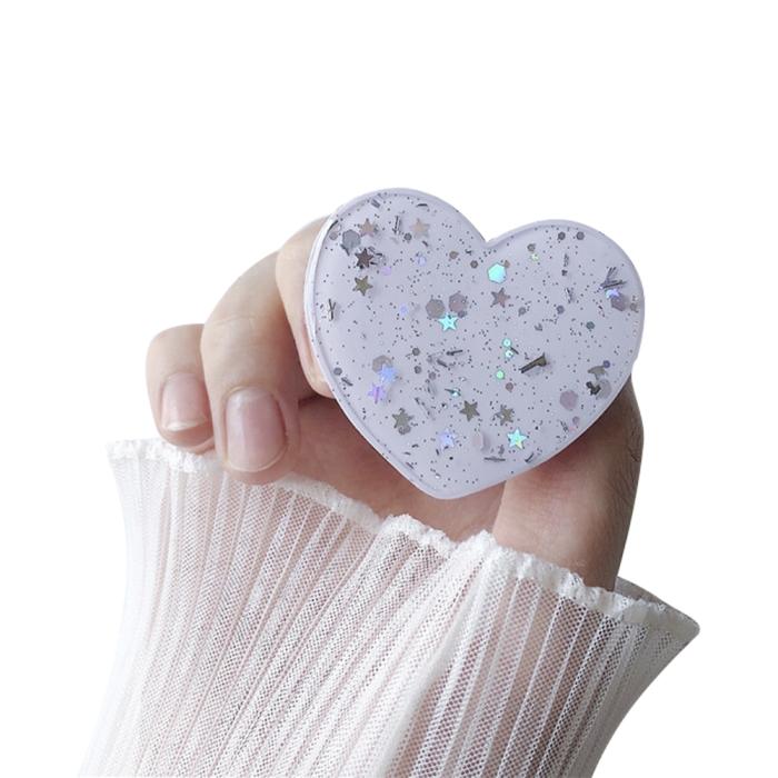 A-One Brand - Heart Glitter Mobilhållare / Mobilgrepp - Vit