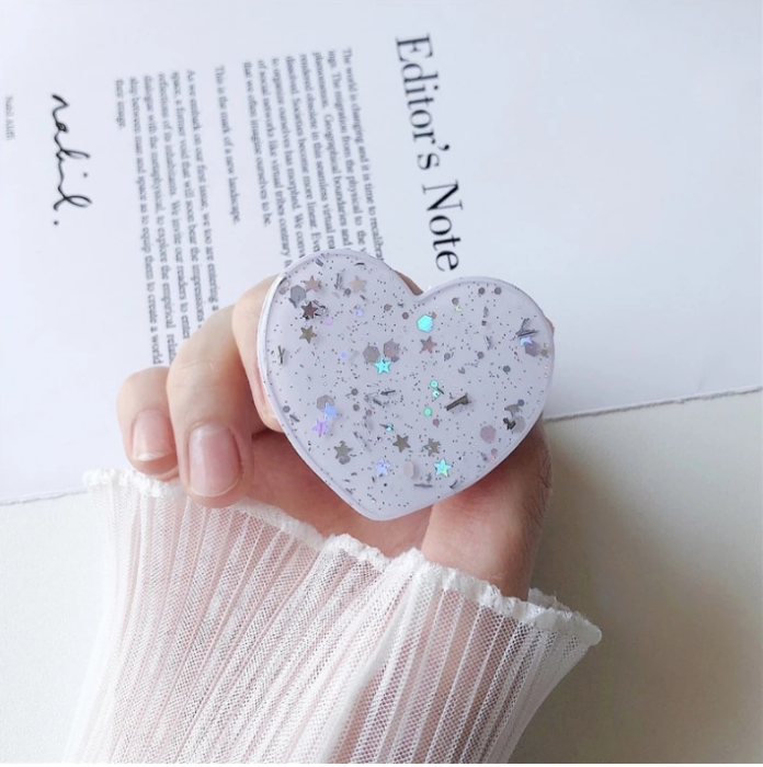 A-One Brand - Heart Glitter Mobilhållare / Mobilgrepp - Vit