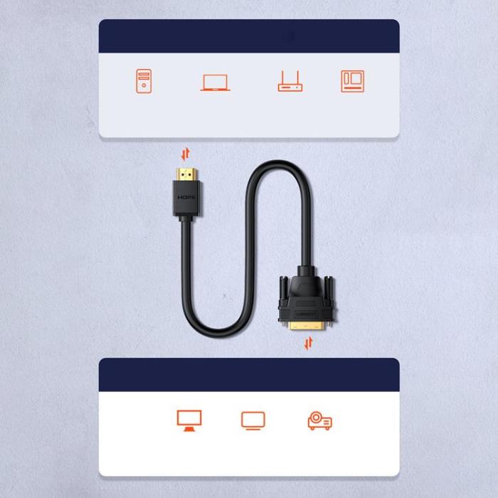 Ugreen - Ugreen HDMI Kabel Bi Directional DVI 2m - Svart