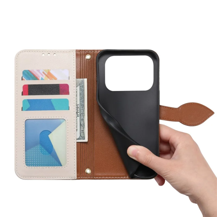 A-One Brand - iPhone 17 Pro Plånboksfodral Leaf Magnetiskt Spänne Konstläder - Beige