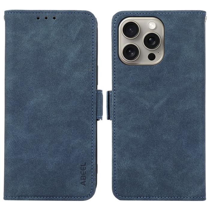 ABEEL - ABEEL Mobilskal till iPhone 12 Pro Max Magnetisk Flip KonstLäder RFID-Skydd Blå