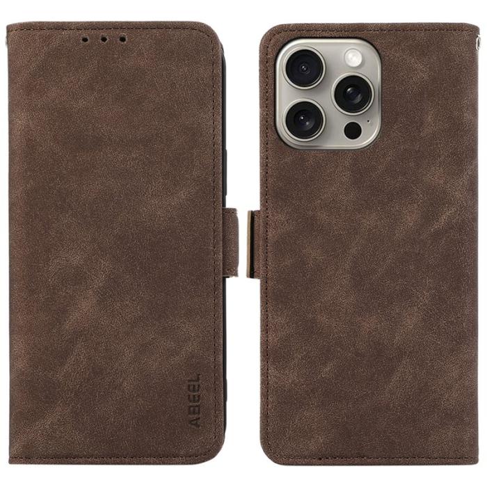 ABEEL - ABEEL Mobilskal till iPhone 12 Pro Max Magnetisk Flip KonstLäder RFID-Skydd Brun