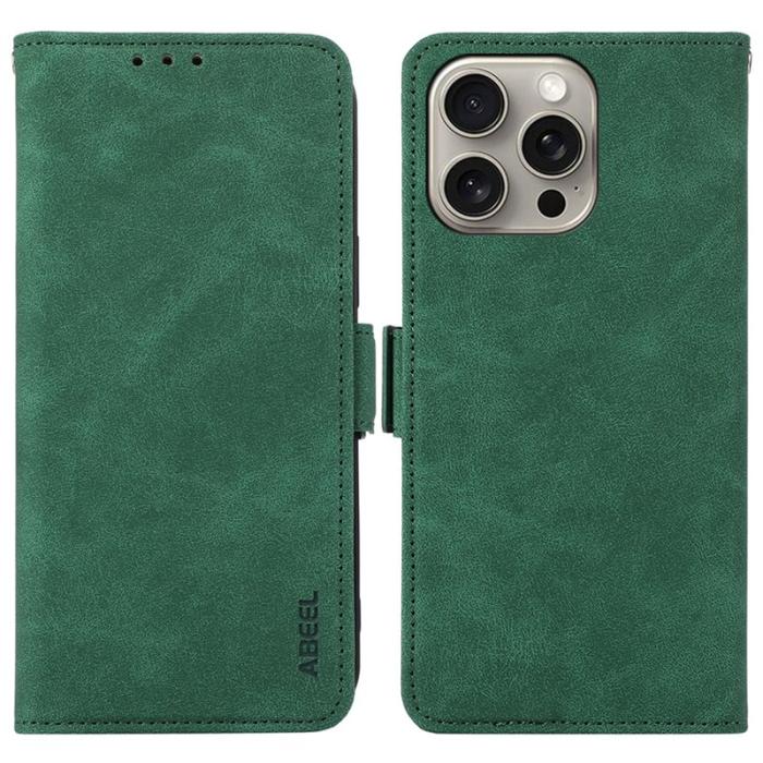 ABEEL - ABEEL Mobilskal till iPhone 12 Pro Max Magnetisk Flip KonstLäder RFID-Skydd Grön