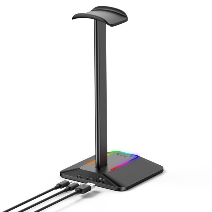 A-One Brand - NEW BEE RGB-Ljus Hörlursställ med USB, Typ-C Expansionshub Z8 - Svart