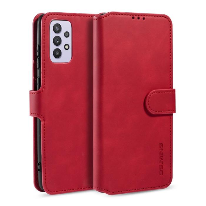 DG.MING - DG.MING Retro Style Plånboksfodral Konstläder för Samsung Galaxy A32 5G - Röd