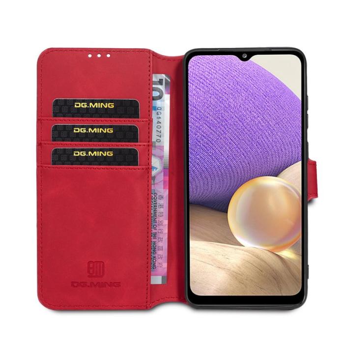 DG.MING - DG.MING Retro Style Plånboksfodral Konstläder för Samsung Galaxy A32 5G - Röd