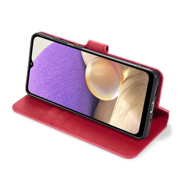 DG.MING - DG.MING Retro Style Plånboksfodral Konstläder för Samsung Galaxy A32 5G - Röd