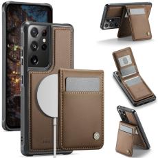JEEHOOD - JEEHOOD J06 Konstl&auml;der fodral till Samsung Galaxy S21 Ultra 5G - Brun