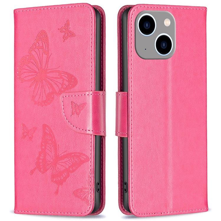 iPhone 14 Plus Plånboksfodral Butterfly Imprinted - Magenta | 2353 | AlltMobil