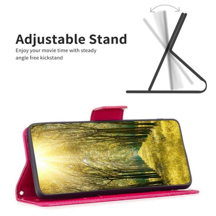 OEM - iPhone 14 Plus Plånboksfodral Butterfly Imprinted - Magenta