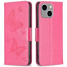 OEM - iPhone 14 Plus Pl&aring;nboksfodral Butterfly Imprinted - Magenta