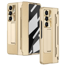A-One Brand - Galaxy Z Fold7 5G Mobilskal l&auml;der + PC Kickstand - Guld