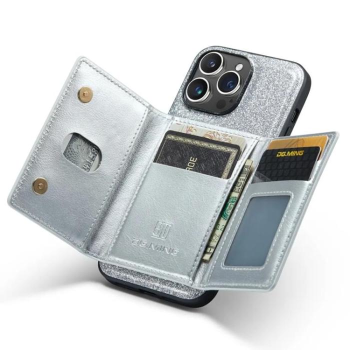 DG.MING - DG.MING iPhone 15 Pro Max Mobilskal Korthållare Detachable - Silver