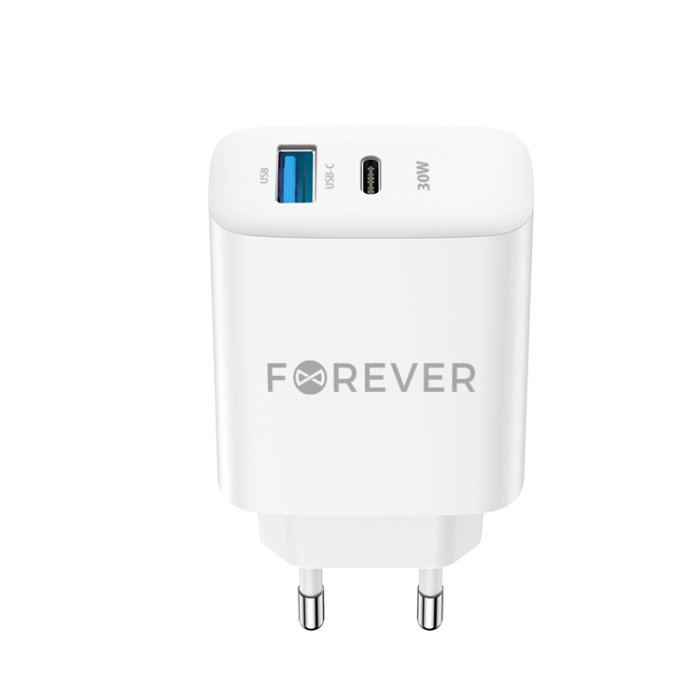 Forever - Forever Väggladdare 1x USB-C 1x USB 30W TC-07-30AC - Vit