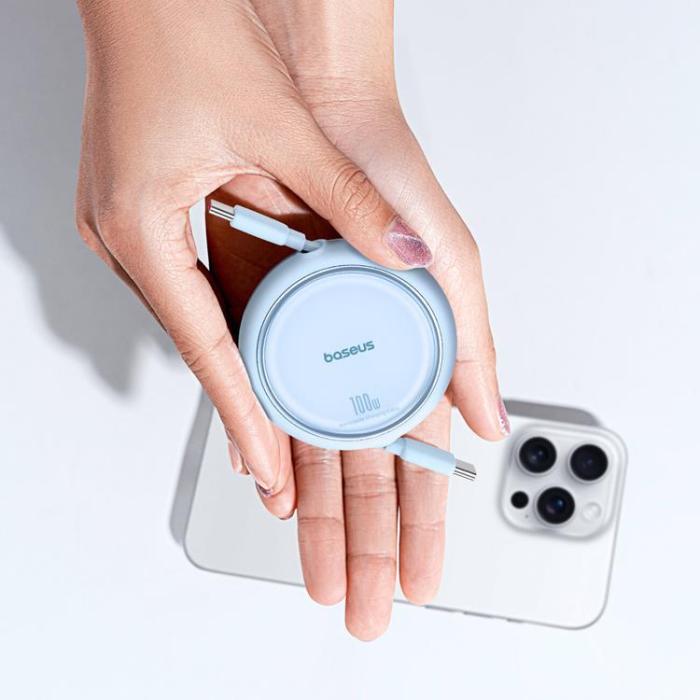 BASEUS - Baseus Retractable Free2Draw Mini USB-C - USB-C 100W 1m - Blå
