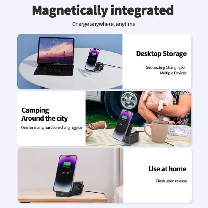 XO - XO 3-in-1 Trådlös Laddare Magnetisk 15W Qi2 CX027 - Svart