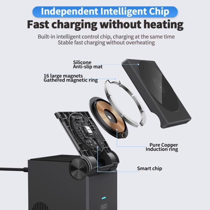 XO - XO 3-in-1 Trådlös Laddare Magnetisk 15W Qi2 CX027 - Svart