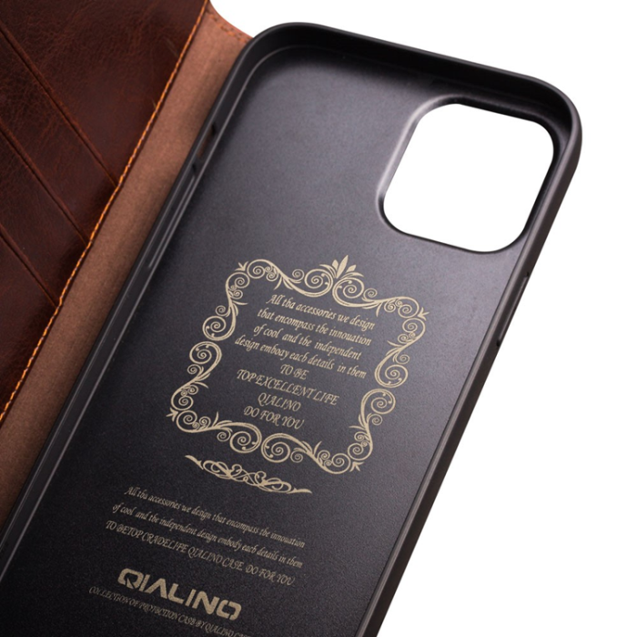 QIALINO - QIALINO iPhone 12 Pro Max Plånboksfodral Äkta Läder Shockproof