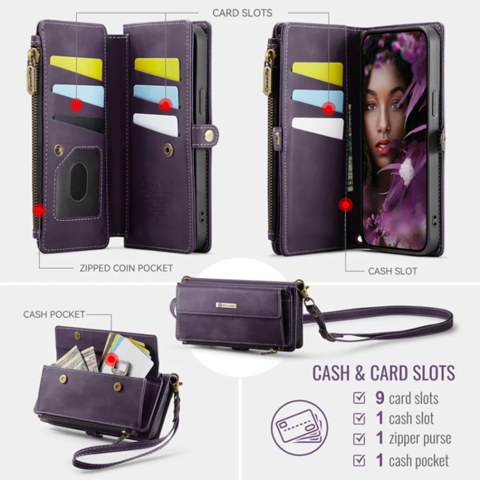 Caseme - Caseme iPhone 16e Plånboksfodral RFID Blocking Zipper - Lila