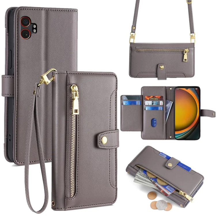 Galaxy Xcover 7 Pro Konstläder Plånboksfodral med 2 Rem - Grå (Grå) | 2353 | AlltMobil