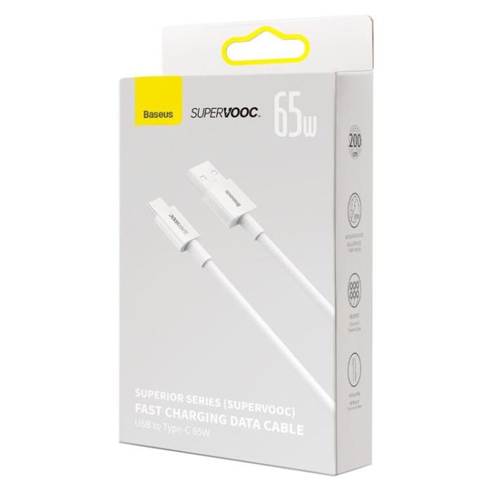 BASEUS - Baseus Superior SUPERVOOC USB-C till USB-A kabel 65W 1m - Vit