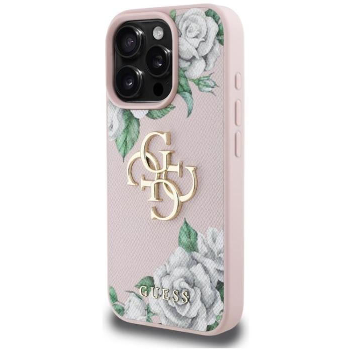 Guess - Guess iPhone 16 Pro Mobilskal Grained Roses Big 4G logo - Rosa