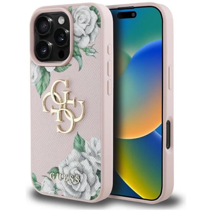 Guess - Guess iPhone 16 Pro Mobilskal Grained Roses Big 4G logo - Rosa