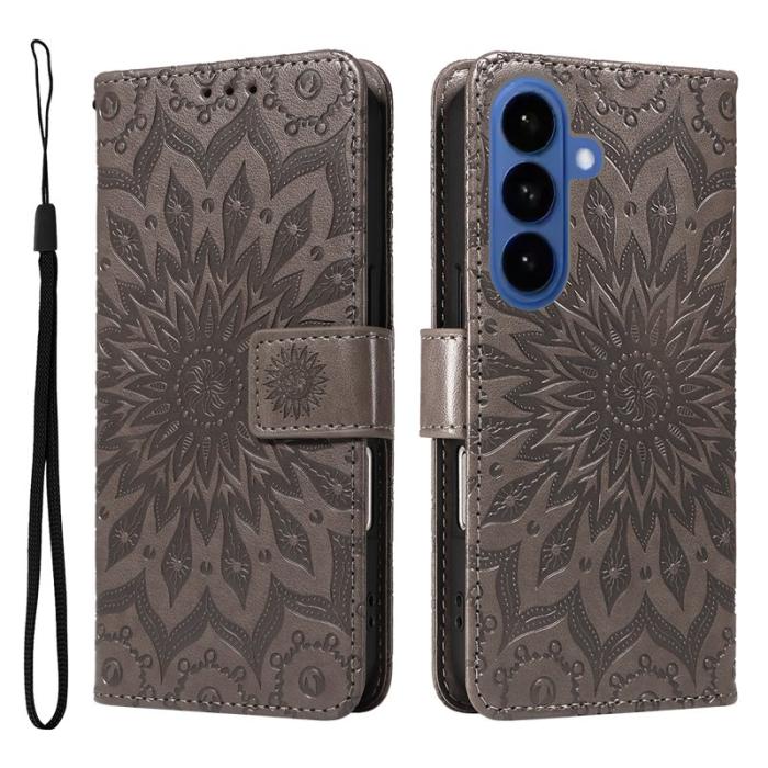 OEM - Samsung Galaxy S26 Plus Plånboksfodral Konstläder Solrosprägling - Grå