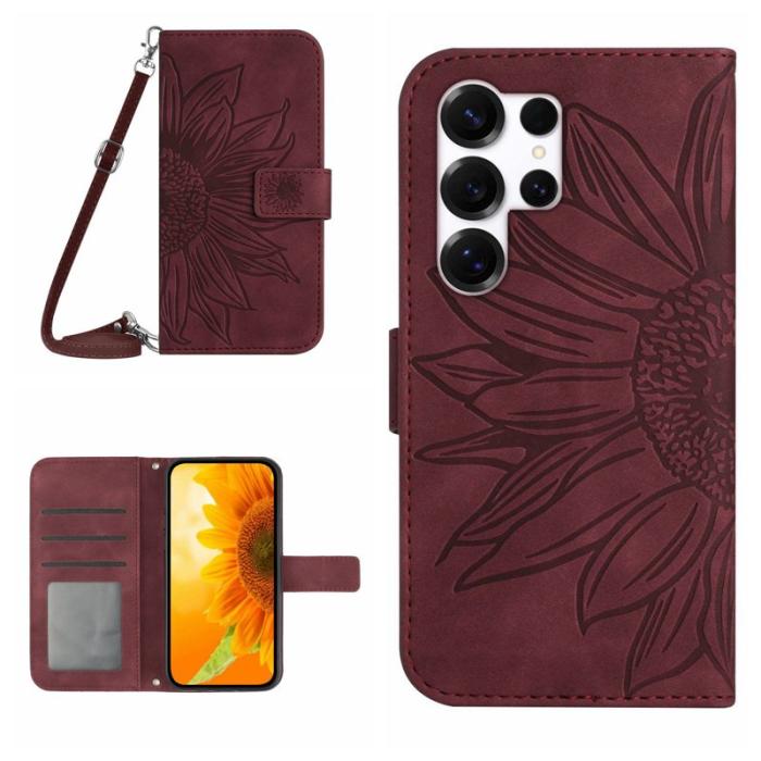 OEM - Samsung Galaxy S26 Ultra Fodral PU Läder Solrostryck - Vinröd