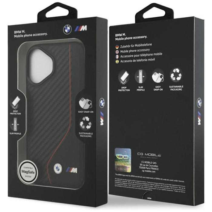 BMW - BMW iPhone 17 Mobilskal MagSafe M Carbon Line & Logo - Röd