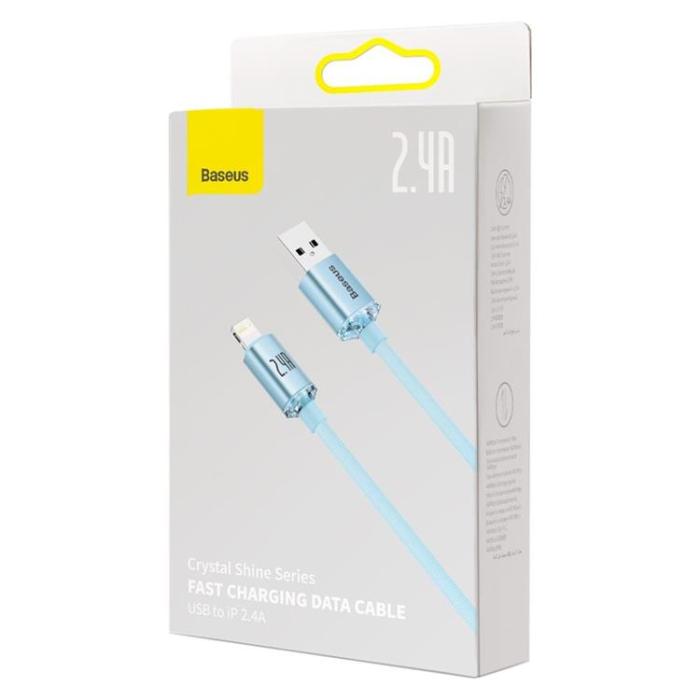 BASEUS - Baseus USB Till Lightning 2m Kabel 2.4A Crystal Shine Sky Blå