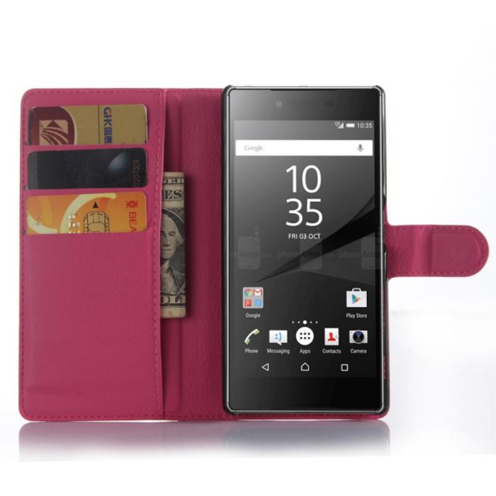 UTGATT5 - Plånboksfodral till Sony Xperia Z5 Premium - Mörkrosa