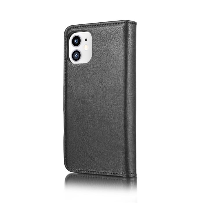 UTGATT1 - DG.MING Detachable Äkta Läder Plånboksfodral iPhone 12 Mini - Svart