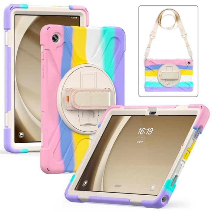 A-One Brand - Galaxy Tab A9 Plus Skal Kickstand Handrem Med Axelrem - Färgglad rosa